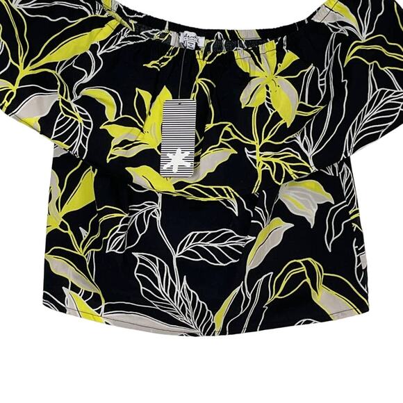 NEW Splendid Black Neon Yellow Tropical Floral Off the Shoulder Top Size XS - Picture 5 of 9